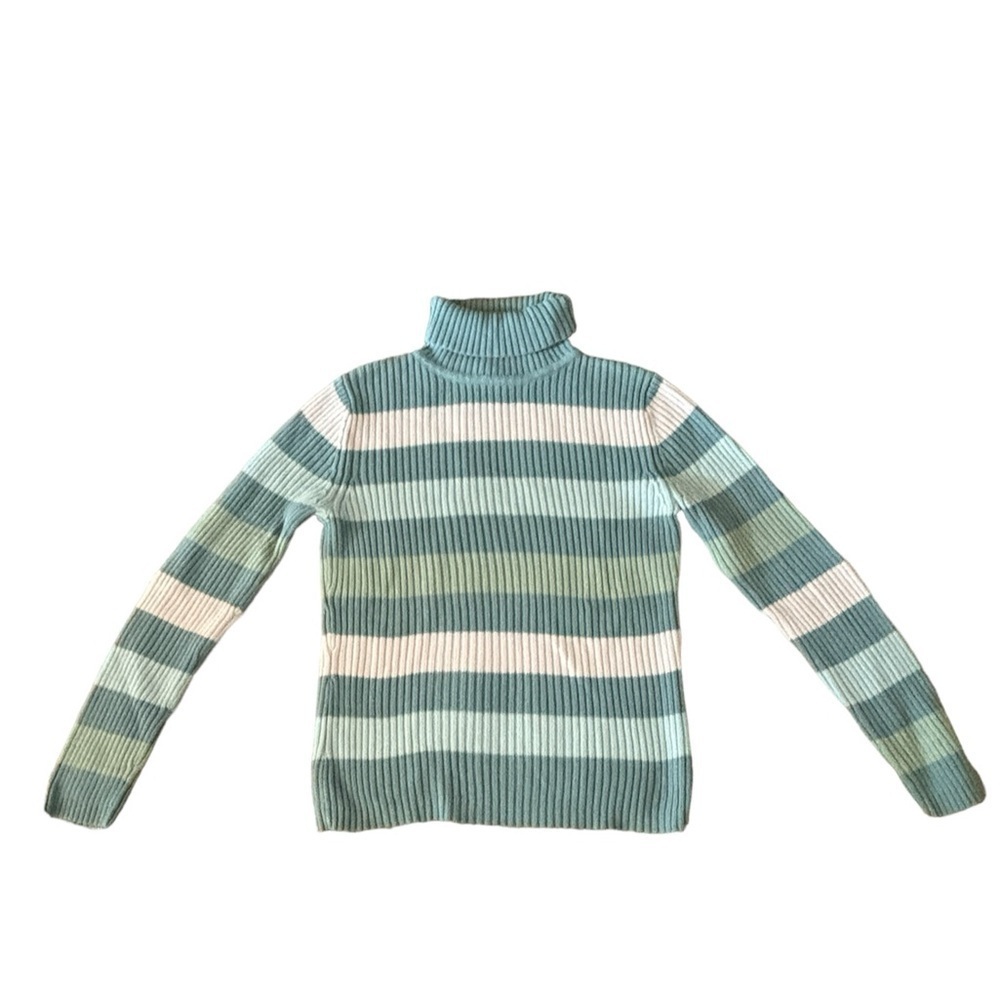 Sonoma Striped Blue Green & White Turtleneck Sweater Size Medium